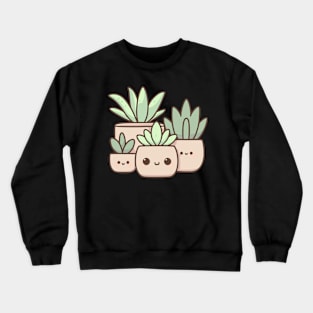 Cute House Plants in Pots | Kawaii Cute Character Illustration Design | Kawaii Cute Plants Crewneck Sweatshirt